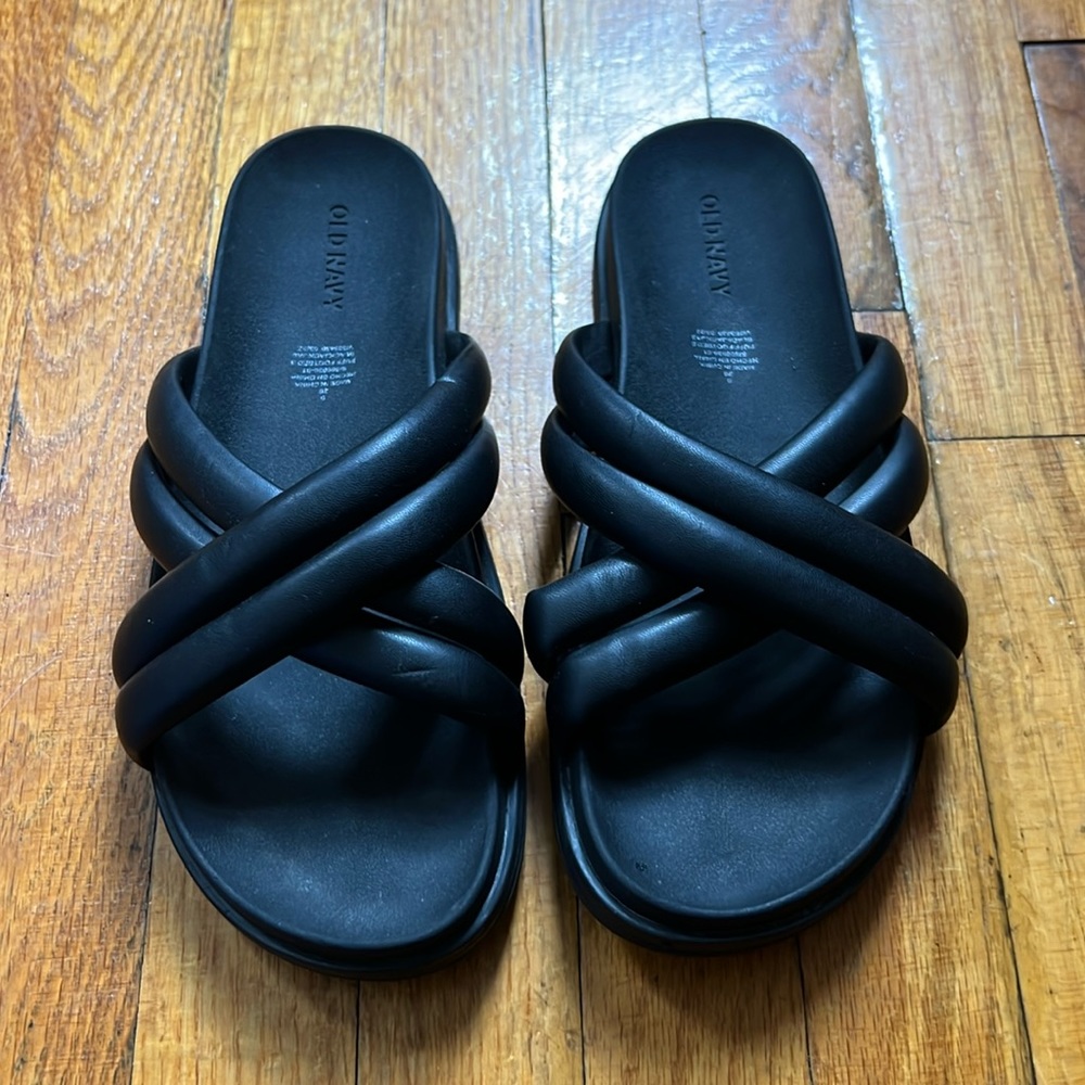 Black Faux Leather Sandals